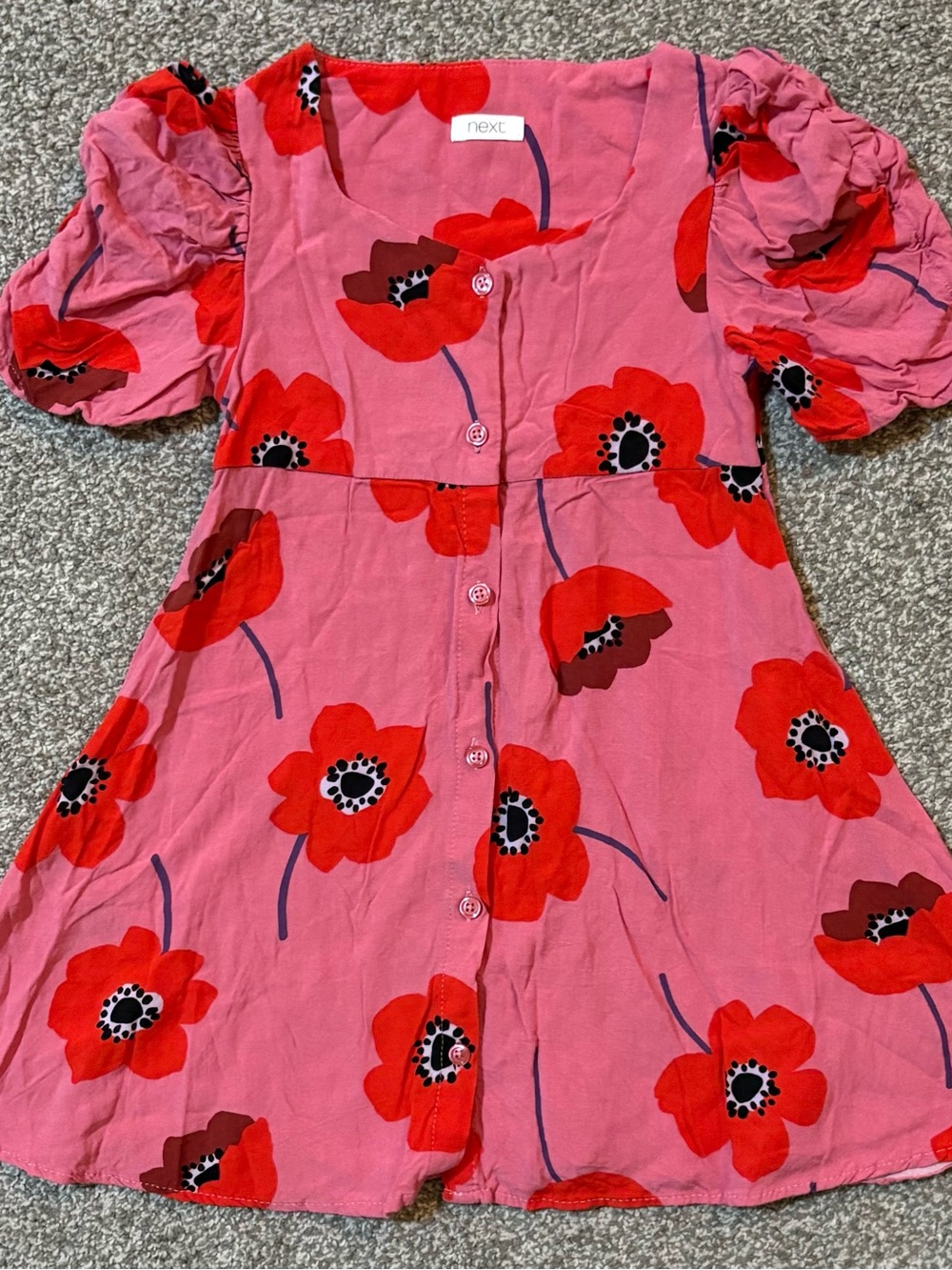 next Pink Dress with Red Poppy Print